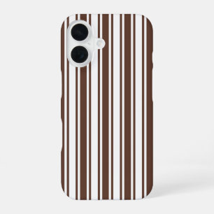 Chocolate brown and white candy stripes iPhone 16 case