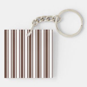 Chocolate brown and white candy stripes key ring