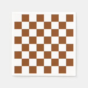 Chocolate Brown and White Chequered Board Pattern Napkin