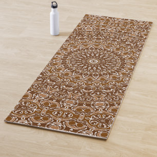 Chocolate Brown and White Mandala Pattern Yoga Mat