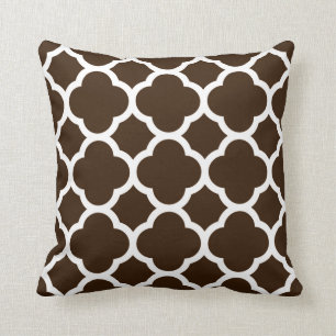 Chocolate Brown and White Quatrefoil Pattern Cushion