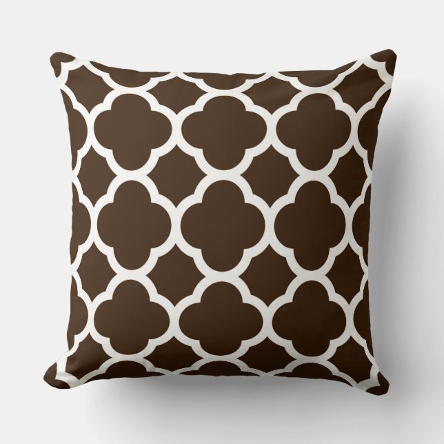 Chocolate Brown and White Quatrefoil Pattern Cushion (Front)