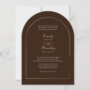 Chocolate Brown Background Arch Autumn Wedding Invitation