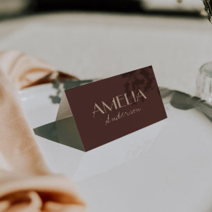 Chocolate Brown Beige Retro Wedding Place Cards   