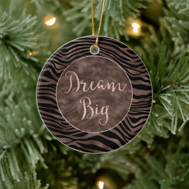 Chocolate Brown Black Zebra Blush Glitter Dream    Ceramic Ornament (Tree)