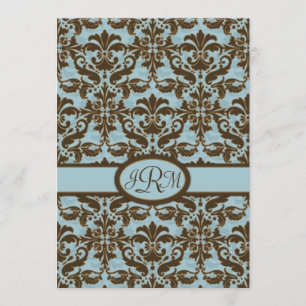 Chocolate Brown & Blue Damask Invitation