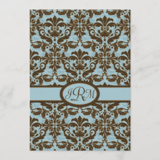 Chocolate Brown & Blue Damask Invitation