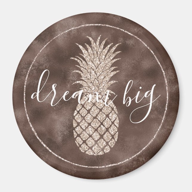 Chocolate Brown Blush Glitter Pineapple  Magnet (Front)