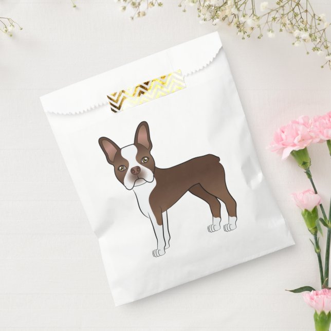 Chocolate Brown Boston Terrier Cute Cartoon Dog Favour Bag (Sealed)