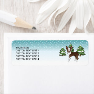 Chocolate Brown Boston Terrier In A Winter Forest Return Address Label