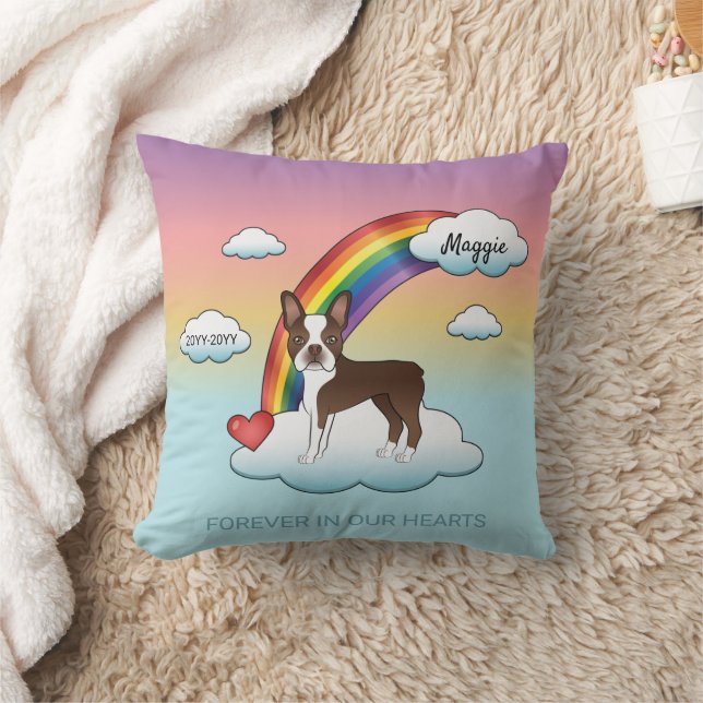 Chocolate Brown Boston Terrier Rainbow Memorial Cushion (Blanket)