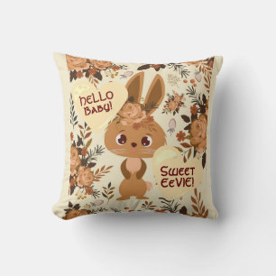 Chocolate Brown Bunny Floral with Strawberries Cushion