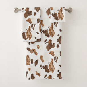 Chocolate Brown Cow print Bath Towel Set