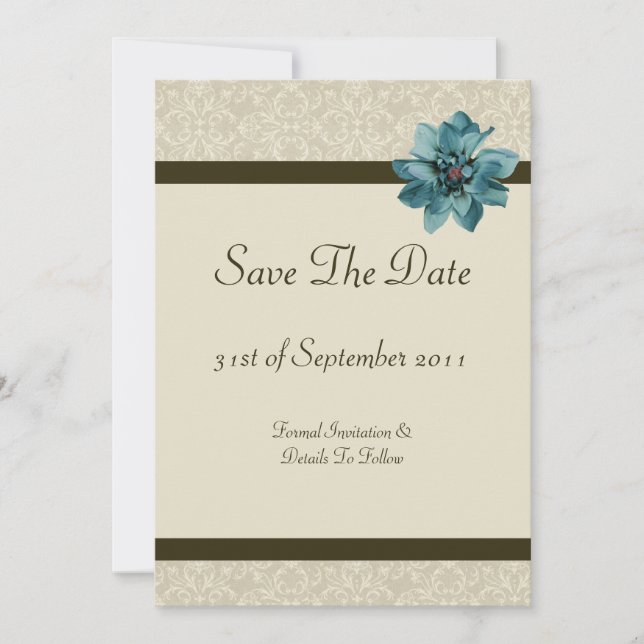 Chocolate Brown Cream And Teal Save The Date (Front)
