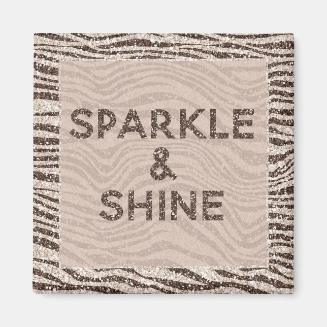 Chocolate Brown Cream Blush Zebra Glitter Dream Magnet (Front)