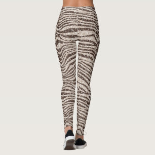 Chocolate Brown Cream Blush Zebra Glitter Leggings