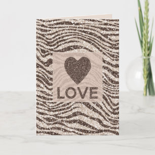 Chocolate Brown Cream Blush Zebra Glitter Love   Card