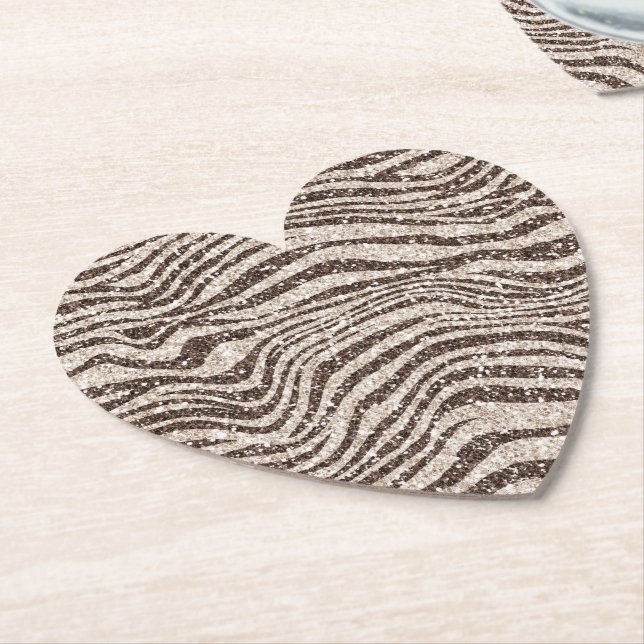 Chocolate Brown Cream Blush Zebra Glitter        Paper Coaster (Angled)