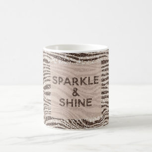 Chocolate Brown Cream Blush Zebra Glitter Sparkle Coffee Mug