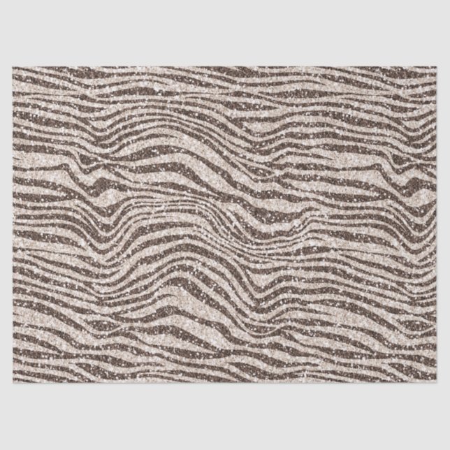 Chocolate Brown Cream Blush Zebra Glitter          Tissue Paper (Front)
