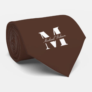 Chocolate Brown Custom Monogram Wedding Groomsmen Tie