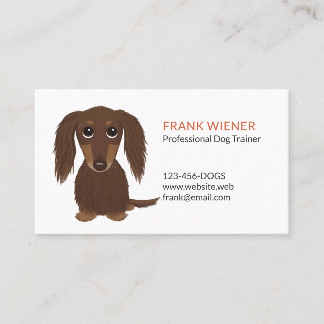 Chocolate Brown Dachshund | Cute Doxie Cartoon Dog Business Card (Front)