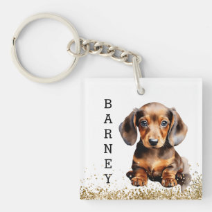 Chocolate Brown Dachshund Sausage Dog Personalised Key Ring