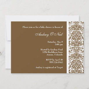 Chocolate Brown Damask Baby Shower Invitation