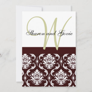 Chocolate Brown Damask Monogram Wedding Invitation