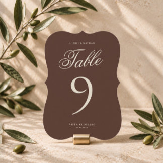 Chocolate Brown Die Cut Wedding Table Number