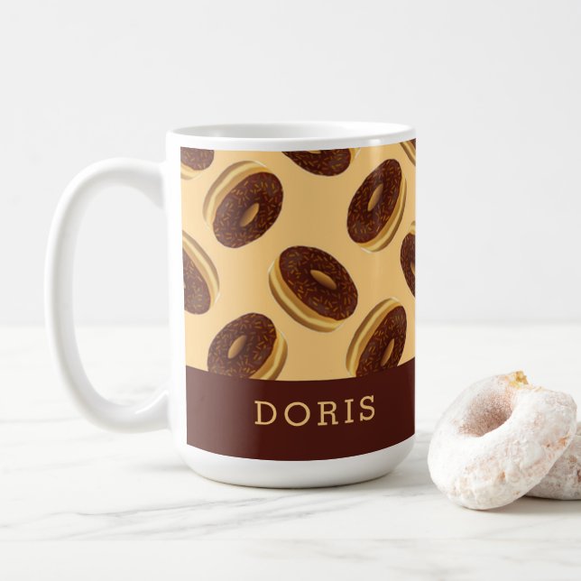 Chocolate brown doughnuts pattern coffee mug (With Donut)