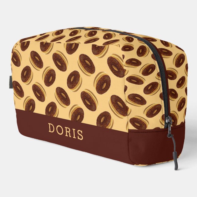 Chocolate brown doughnuts pattern dopp kit (Right Corner)