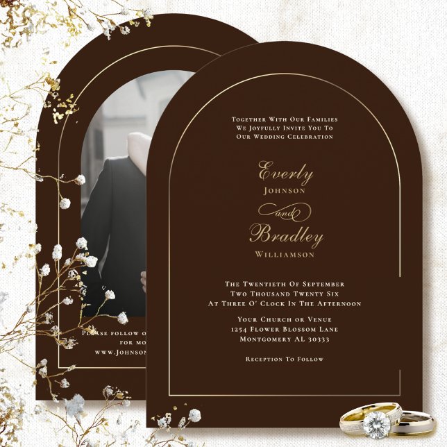 Chocolate Brown Elegant Arch Autumn Wedding Invitation (Creator Uploaded)