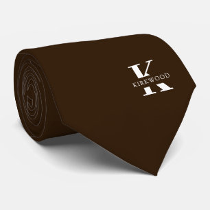 Chocolate Brown Elegant Monogram + Name Tie