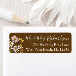 Chocolate Brown Elegant Wildflower Return Address Label