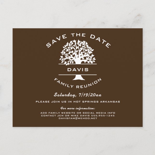 Chocolate Brown Family Tree Reunion Save the Date Announcement Postcard (Front)