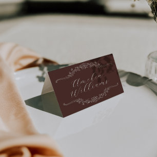 Chocolate Brown Floral Retro Wedding Place Cards