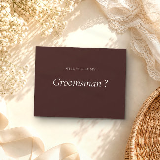 Chocolate Brown Formal Be My Groomsman Invitation Postcard