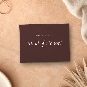 Chocolate Brown Formal Be My Maid of Honour Invitation Postcard