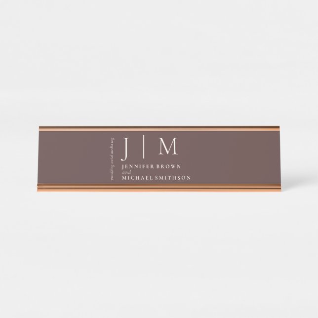 Chocolate Brown Formal Elegant Table Wedding Desk Name Plate (Front)