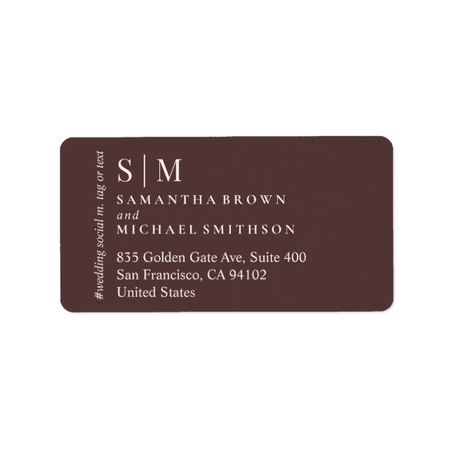 Chocolate Brown Formal Event Suite Wedding Address Label (Front)