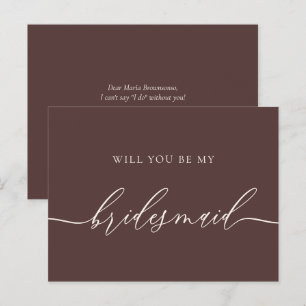 Chocolate Brown Formal Will you Be My Bridesmaid Invitation Postcard
