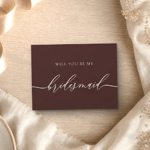 Chocolate Brown Formal Will you Be My Bridesmaid Invitation Postcard