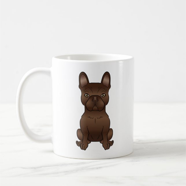 Chocolate Brown French Bulldog Cute Cartoon Dog Coffee Mug (Left)