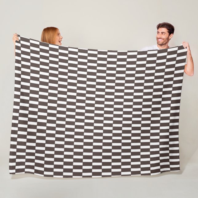 Chocolate Brown Geometric Chequerboard Pattern Fleece Blanket (In Situ)