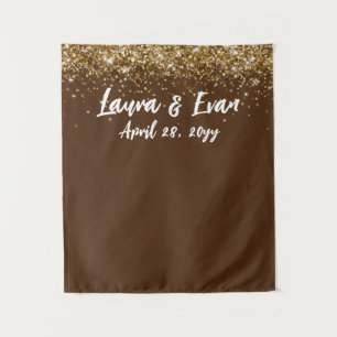 Chocolate Brown Gold and White Wedding Photo Booth Tapestry
