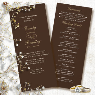 Chocolate Brown Gold Cream Elegant Wedding Program