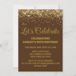 Chocolate Brown & Gold Glitter 50th Birthday Party Invitation