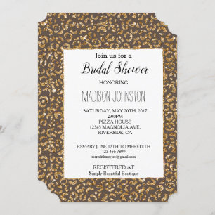 Chocolate Brown Gold Glitter Leopard Animal  Invitation