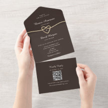 Chocolate Brown Gold Heart QR Code Wedding
